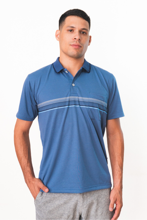 Polo Masculina Estampada com Bolso Azul